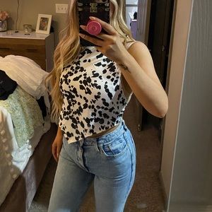 Animal print halter tie back top